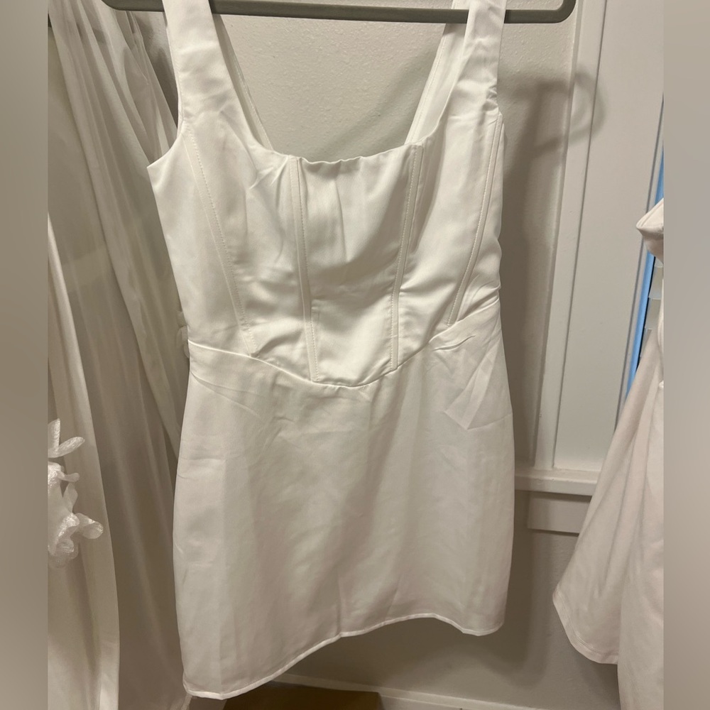 Bella & Bloom Leighton Square Neck Satin Bustier Dress: White